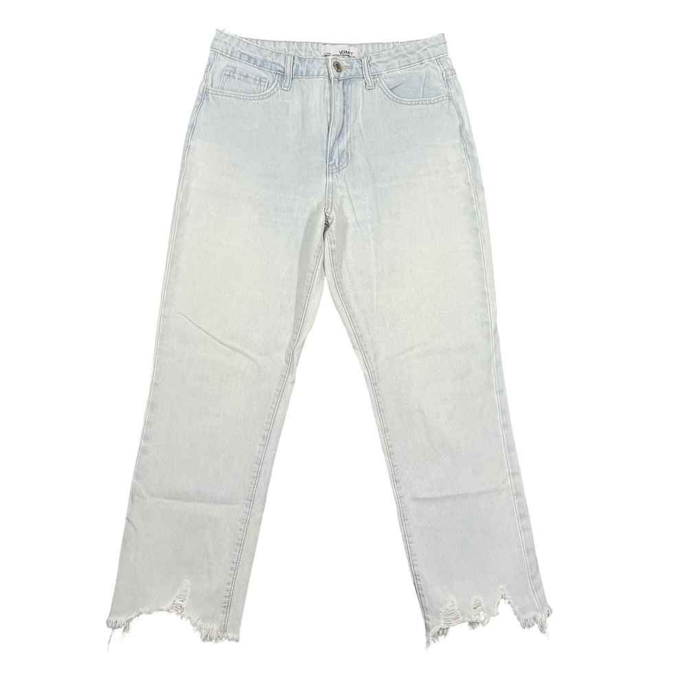Vervet Light Wash Distressed Raw Hem Straight Leg Jeans Women 28